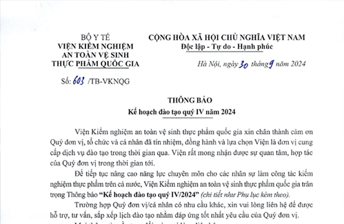 Thông báo. Kế hoạch đào tạo quý IV năm 2024