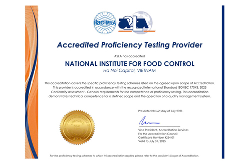 National institute for food control is recognized as a proficiency testing provider that meet the requirements of iso/iec 17043:2023