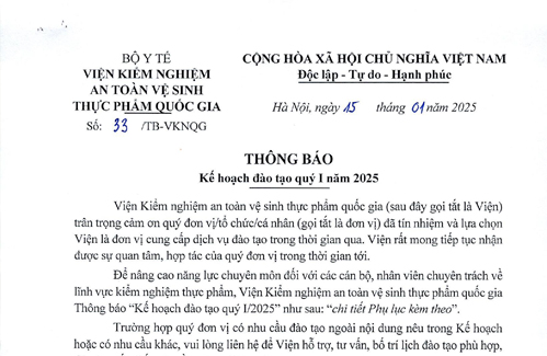 Thông báo. Kế hoạch đào tạo quý I năm 2025