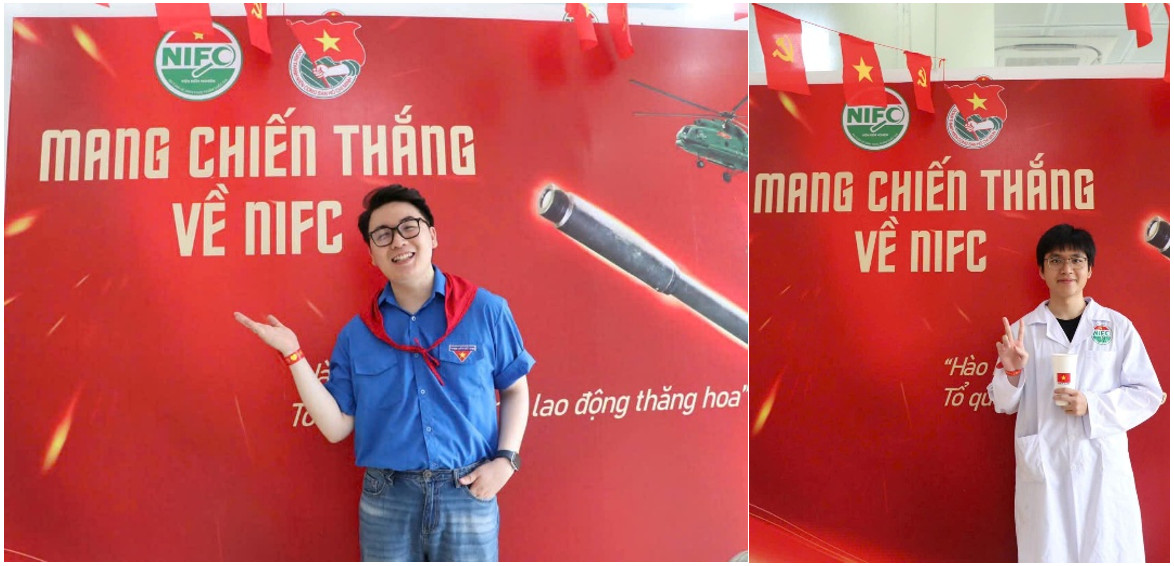 A person standing in front of a signDescription automatically generated