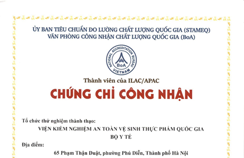 Văn phòng công nhận chất lượng quốc gia (BoA) công nhận  Viện Kiểm nghiệm an toàn vệ sinh thực phẩm quốc gia là  nhà cung cấp các Chương trình thử nghiệm thành thạo đáp ứng yêu cầu của ISO/IEC 17043:2023