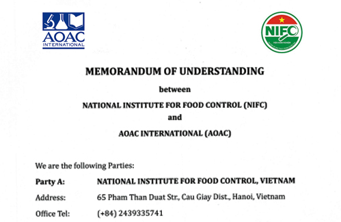 Viện Kiểm nghiệm an toàn vệ sinh thực phẩm Quốc gia (NIFC) ký kết Biên bản ghi nhớ hợp tác với AOAC INTERNATIONAL 