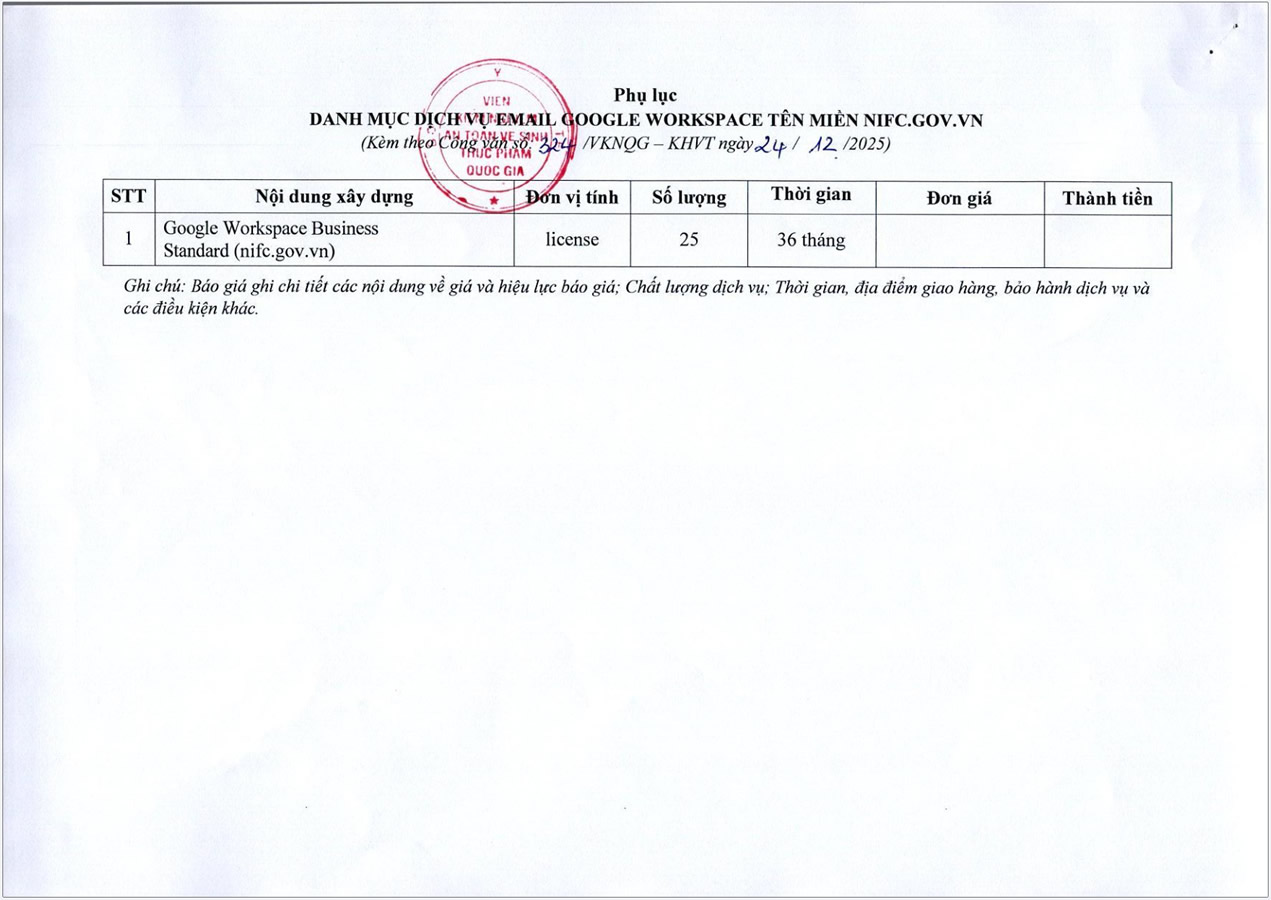 Công văn báo giá gmail google tên miền -2