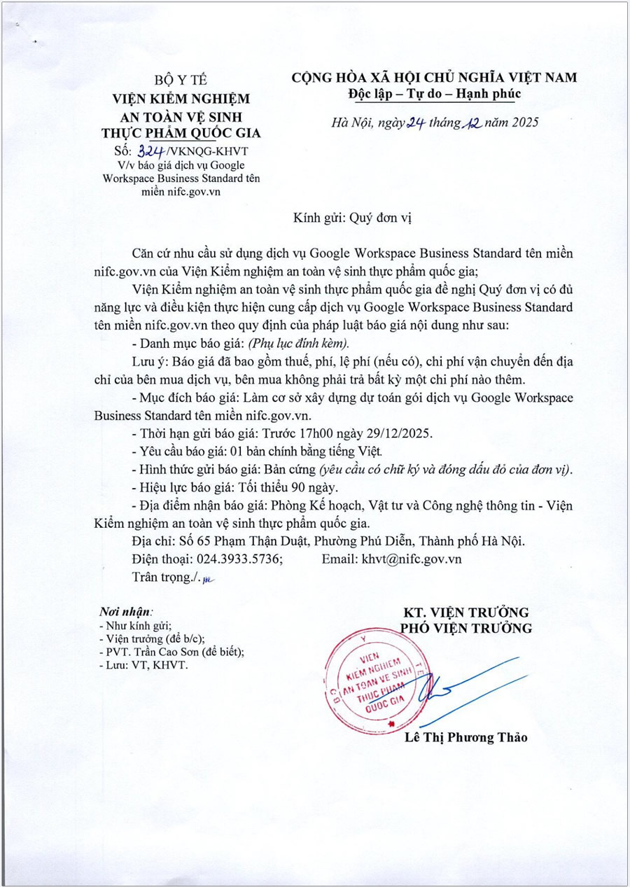 Công văn báo giá gmail google tên miền -1