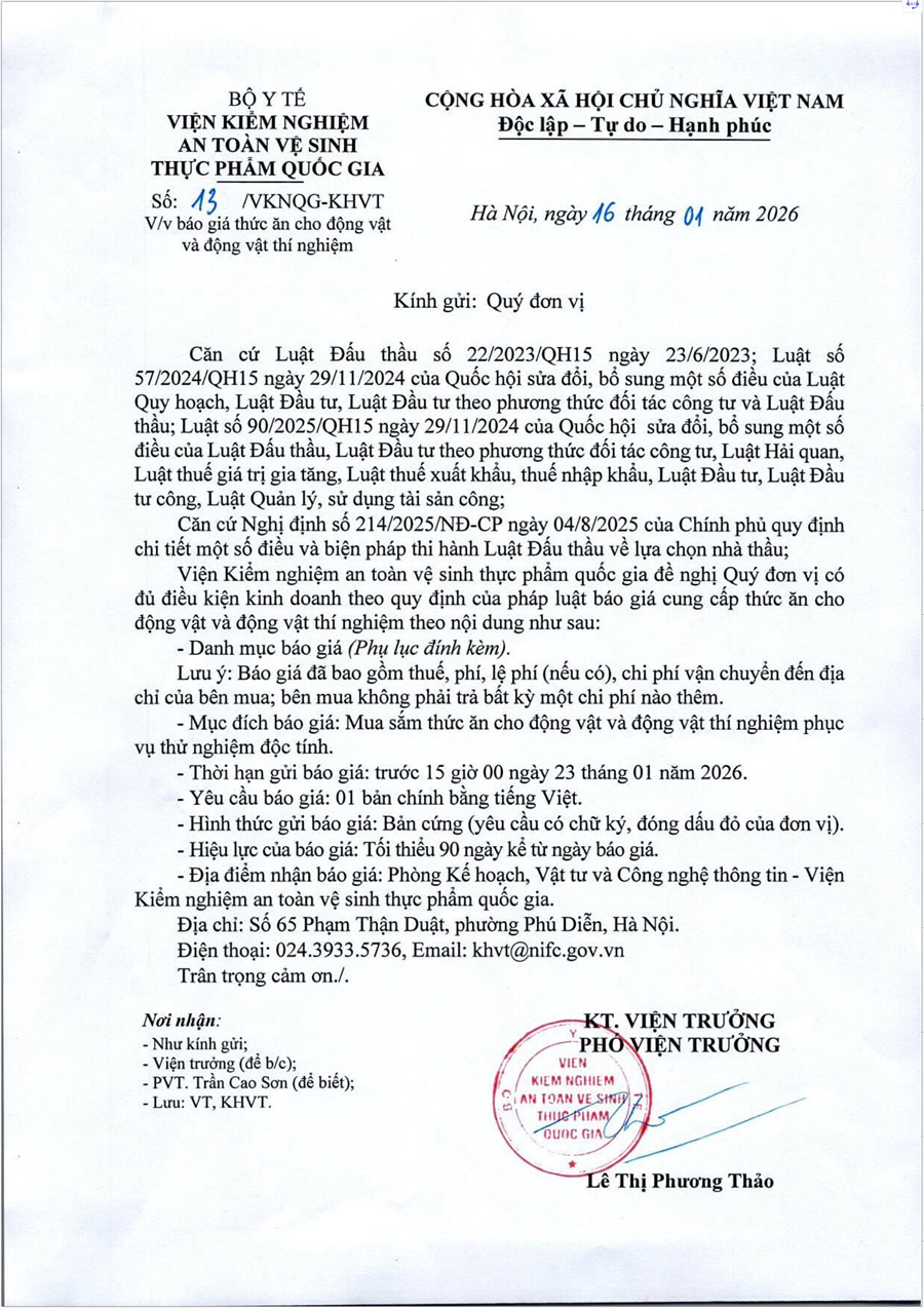 Thư mời báo giá thức ăn cho động vật và động vật thí nghiệm-1