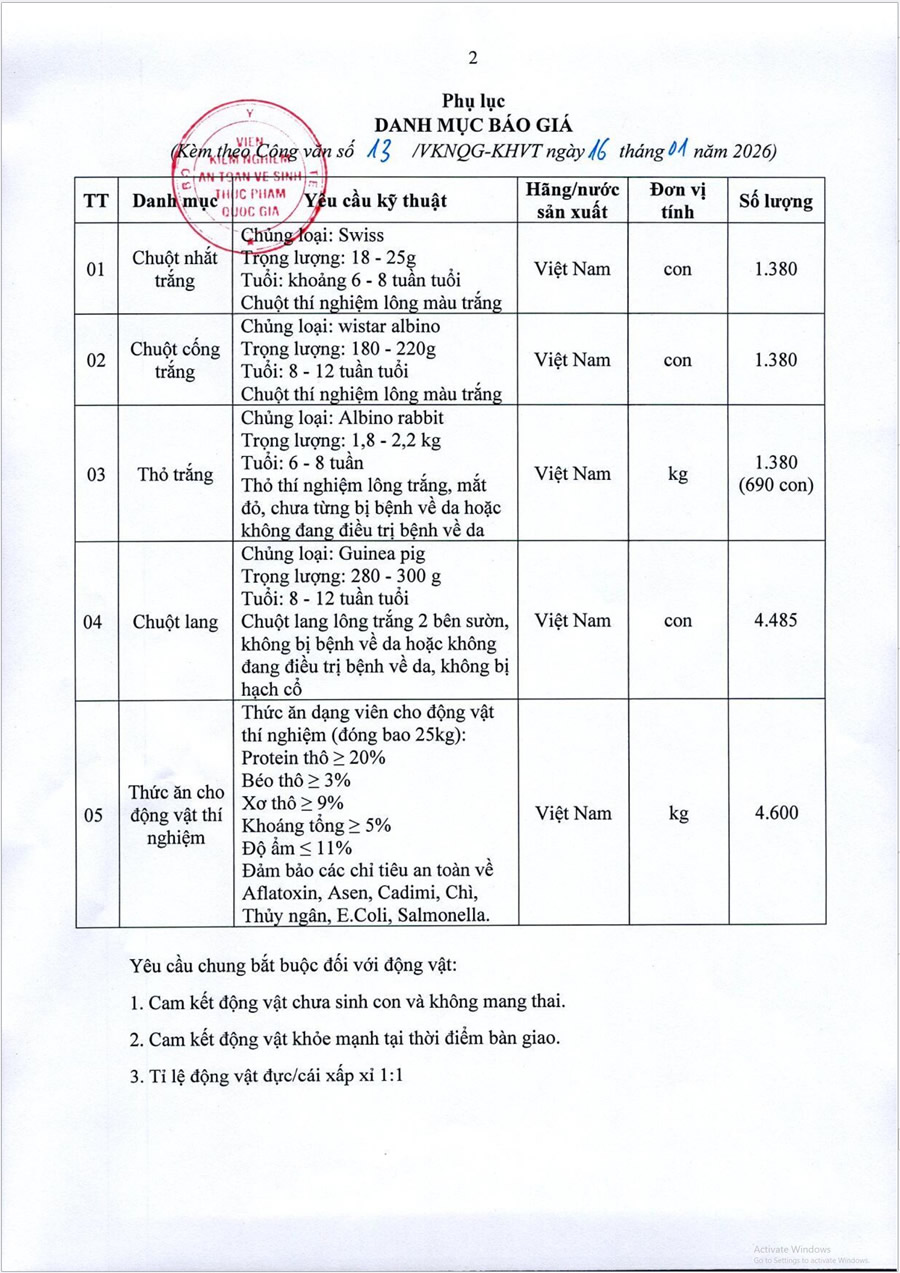 Thư mời báo giá thức ăn cho động vật và động vật thí nghiệm-2