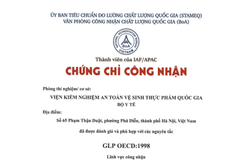 Lễ công bố và trao chứng chỉ công nhận GLP – OECD  cho Viện Kiểm nghiệm an toàn vệ sinh thực phẩm quốc gia