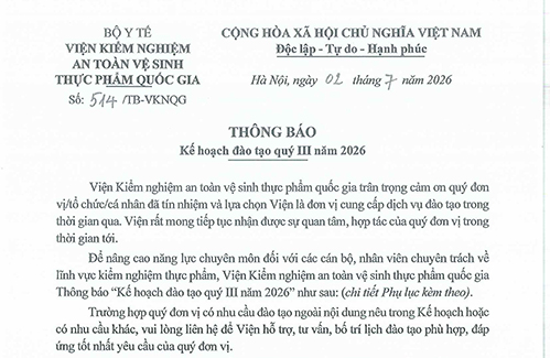 Thông báo. Kế hoạch đào tạo quý III năm 2026