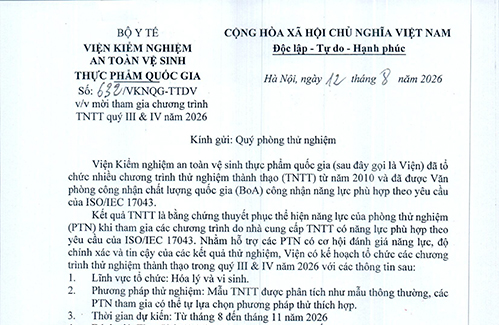 Thư mời tham gia chương trình Thử nghiệm thành thạo quý III & IV năm 2026